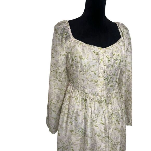 NWT LUSH FLORAL PRARIE COTTAGE CORE PUFF SLEEVE CREAM MINI DRESS WOMENS SIZE M - Picture 6 of 7